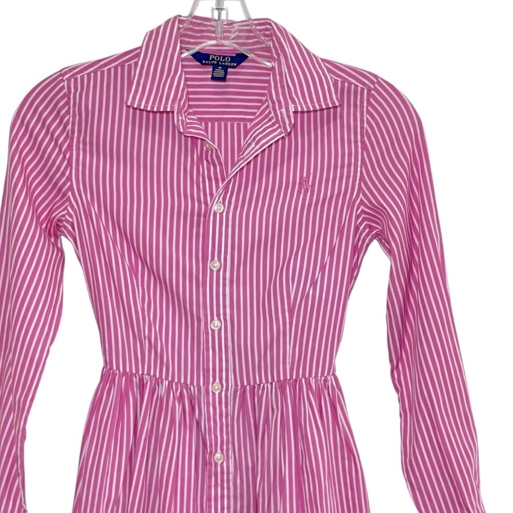 Polo Ralph Lauren Girls Pink Striped Shirt Dress Size 10 Preppy Cotton - Picture 4 of 10
